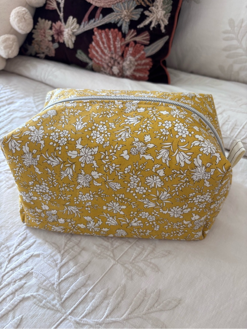 NWT Cosmetic Bag boxy style mustard floral